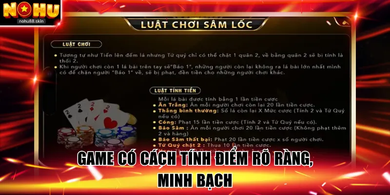 Game bài Sâm lốc có cách tính điểm rõ ràng, minh bạch 